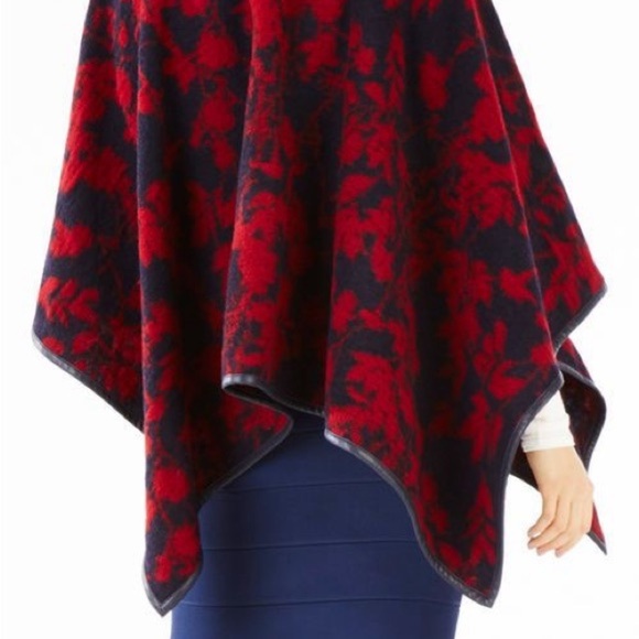 BCBGMAXAZRIA RUDY Ink Combo Collarless Open Front Asymmetric Wool Cape Wrap NEW - Picture 2 of 10